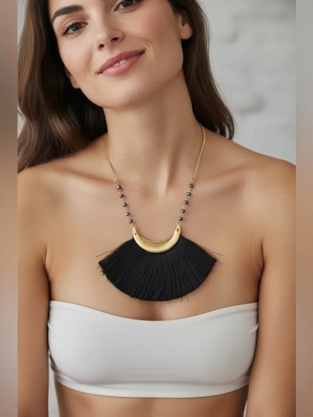 Elegant Black and Gold Necklace with earrings